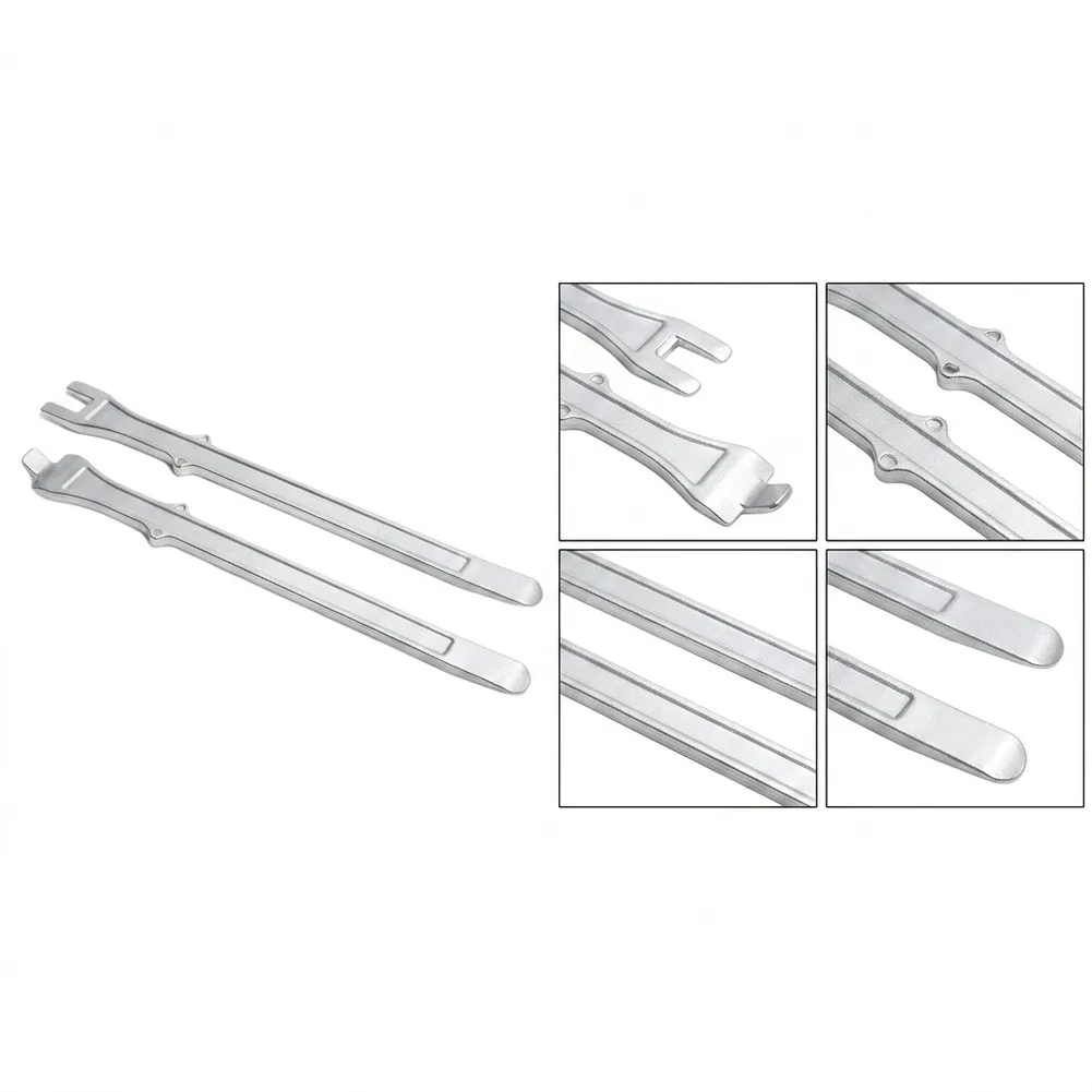 2Pcs Tire Pry Bar Set For Car Motorcycle Bicycle Wheel Rim Removal Tool Kit Silver Heavy-Duty Steel Lever For Quick Changing