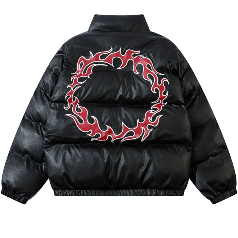 Hip Hop Winter Leather Jackets Embroidered Patch Waterproof Coats Men Harajuku Baggy Punk Gothic Thick Warm Padded Jacket Parkas