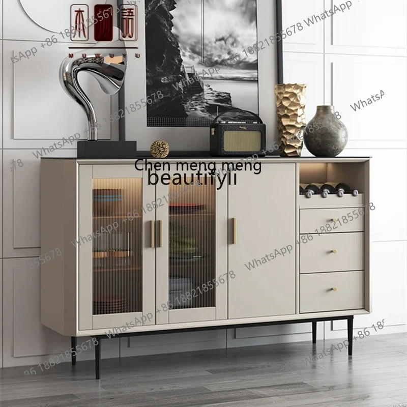 

E1001 ss Light Luxury Solid Wood Stone Plate Sideboard Cabinet Household Restaurant Oak Vintage Storage Tea Cabinet Wine Cabinet