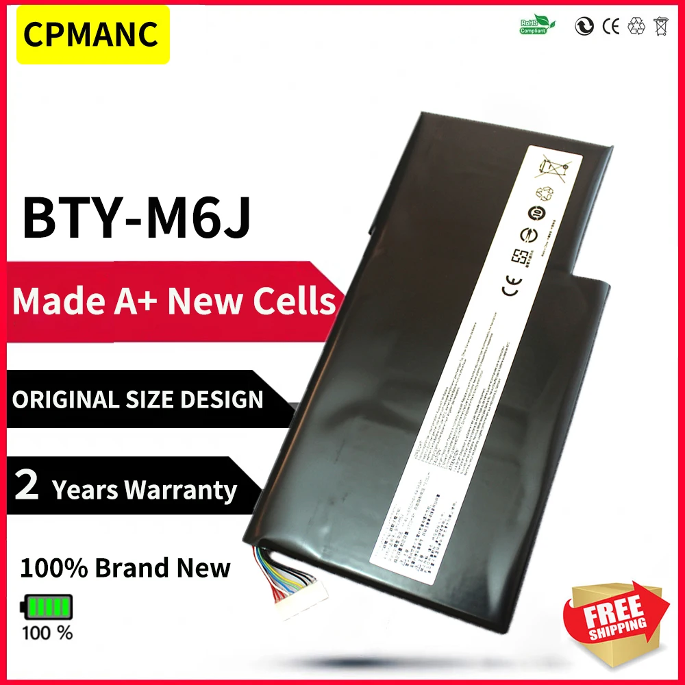 

CPMANC New BTY-M6J Laptop Battery For MSI GS63VR GS73VR 6RF-001US BP-16K1-31 MS-17B1 MS-16K2 9N793J200 11.4V 64.98Wh