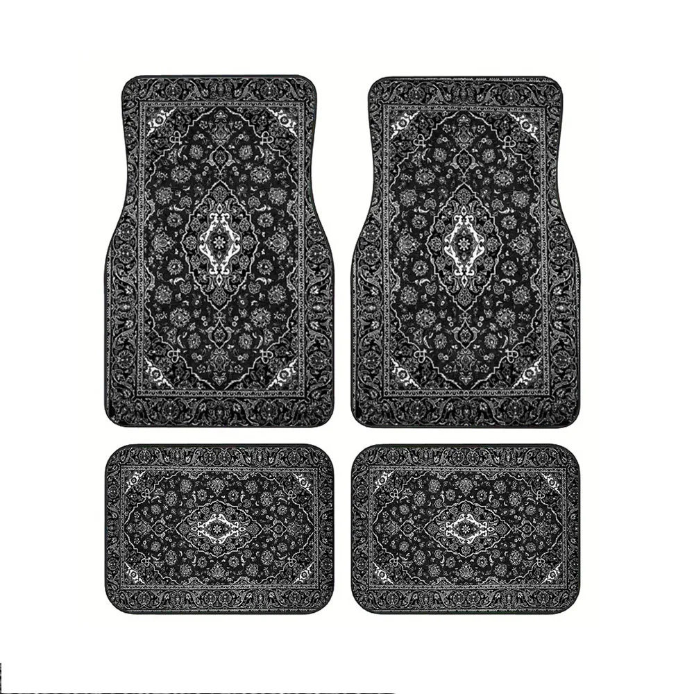Halloween Black Vintage Persian 4-Pack Car Mats - Soft Easy Clean Install, Anti-Slip Durable, Fits Trucks/SUVs, Gift & Decor