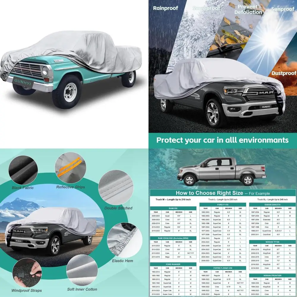 

Waterproof All-Weather 6-Layer Universal Full Size Truck Cover for Various Models Including S10/C10, F100, RAM 1500, Silverado 1