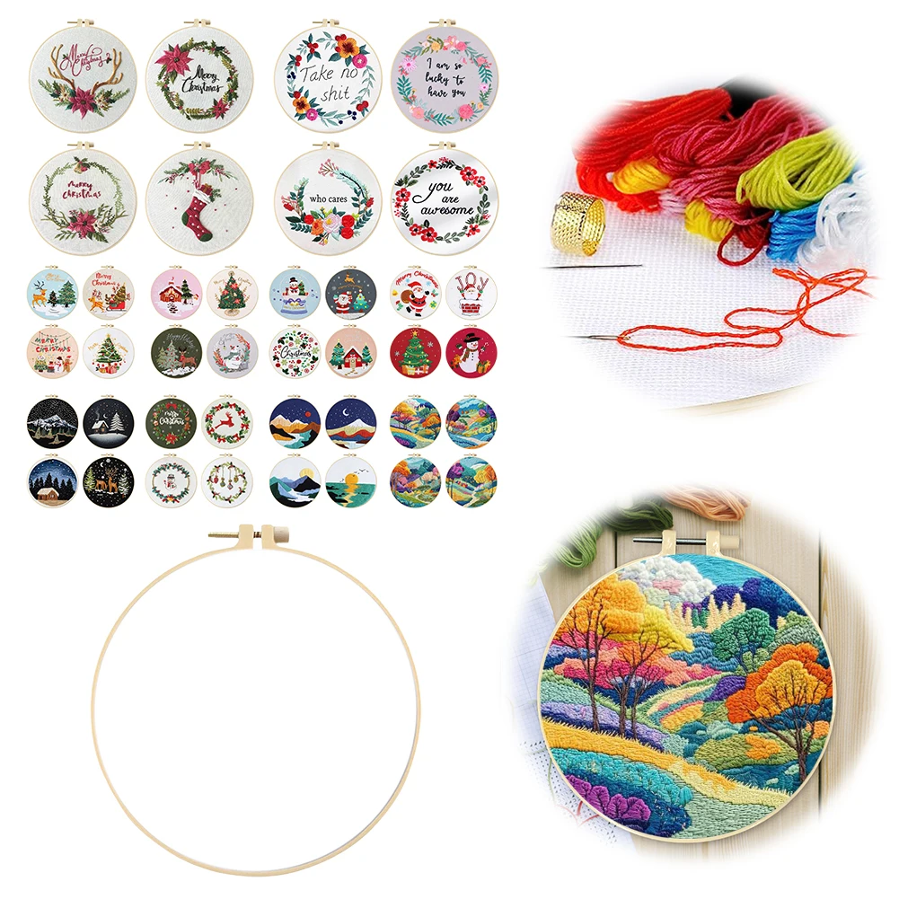 

4-1pc Flower Cotton Stamped Embroidery Cross Stitch DIY Starter Needlepoint Kit for Embroidery Beginner DIY Thread Sets 30X30CM