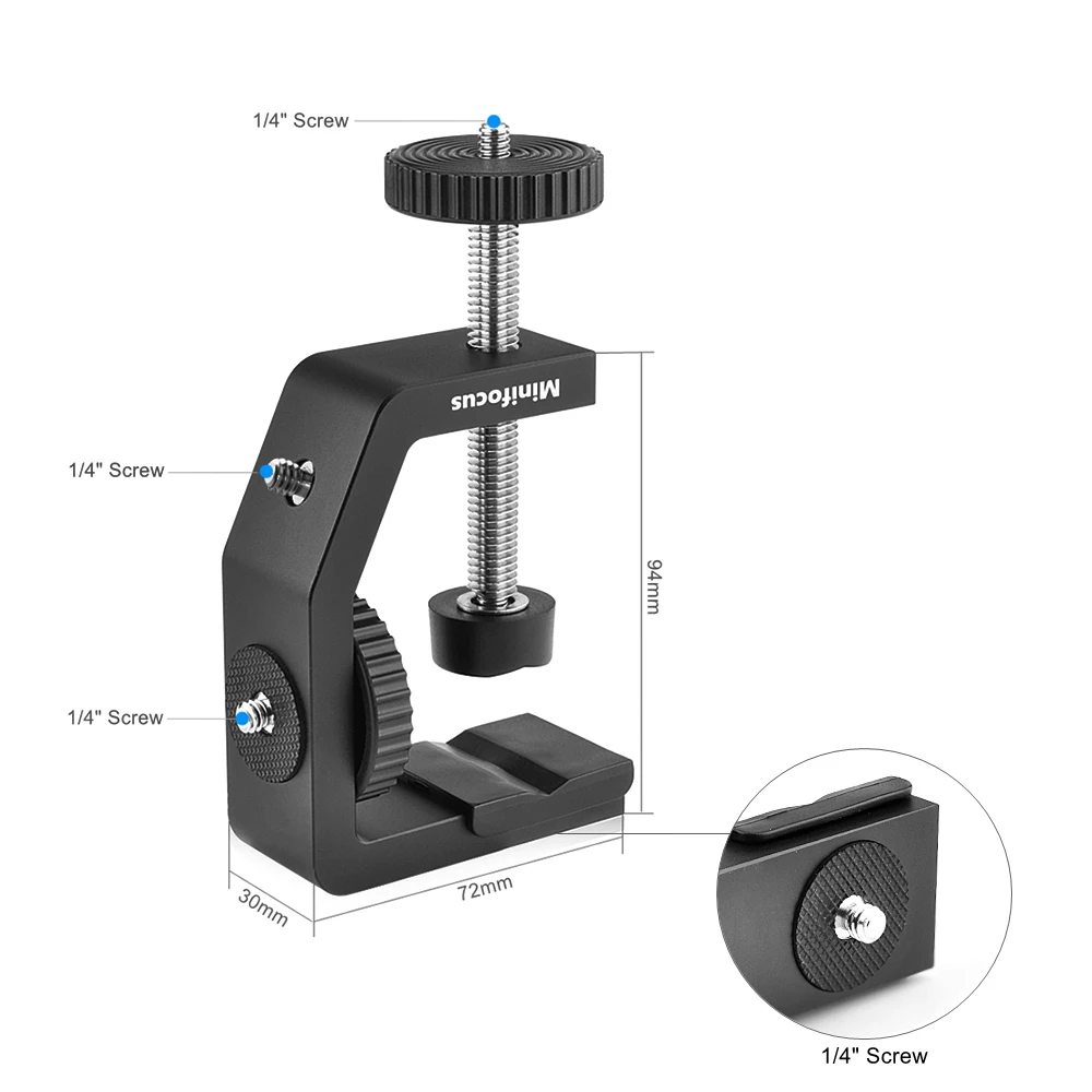 Camera C-Clamp Multifunctional Aluminum Alloy C Clamp Desk Mount Stand with 1/4 Inch Screw for DSLR Microphone Video Light Stand