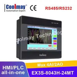 Coolmay 4.3 inch 12di 12do transistor output rs485 rs232 industrial all in one plc programmable logic controller touchscreen