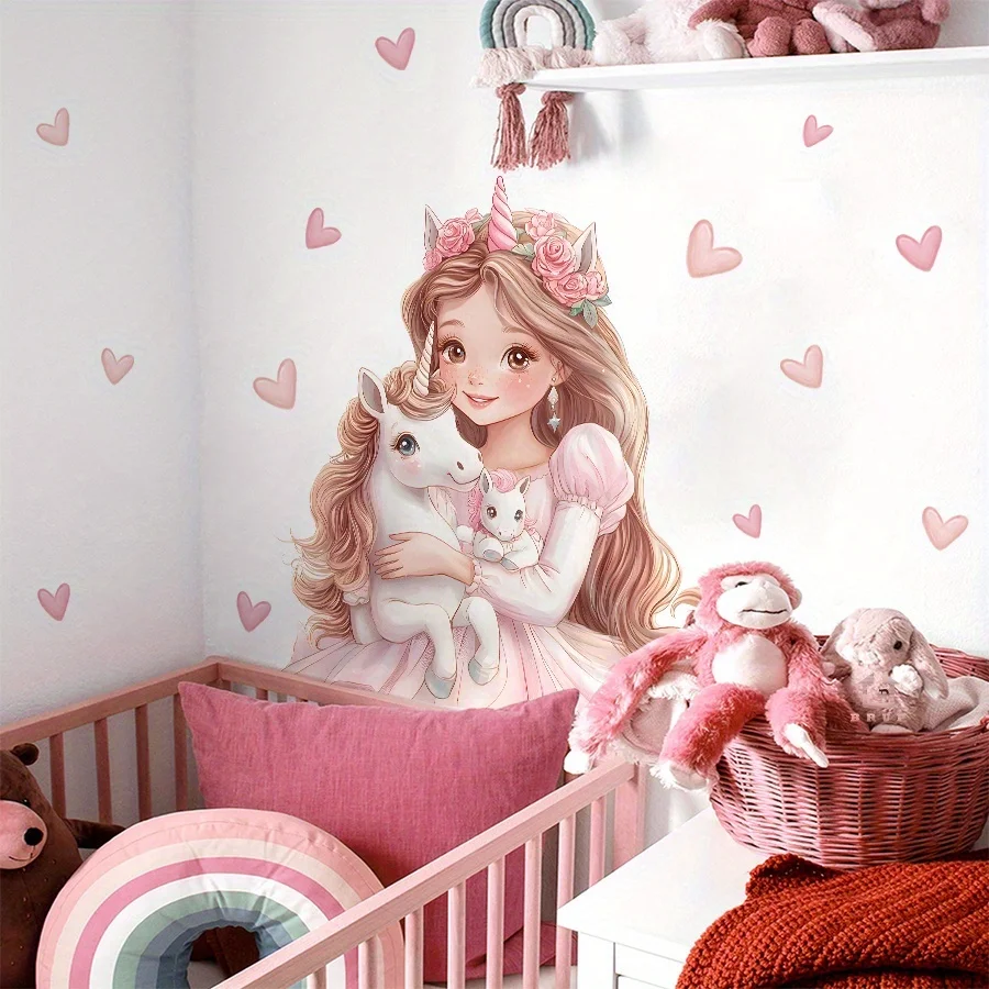 1 Pink Unicorn Princess Heart Decorative Wall Sticker, Suitable for Bedrooms, Living Rooms, Entryways, and Porches, Ideal Home Choice, Home Decoration view 4