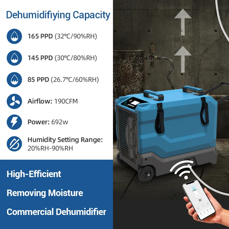 Machine industrielle de déshumidificateur de préair 180Pints/jour pour la restauration des dommages causés par l'eau
