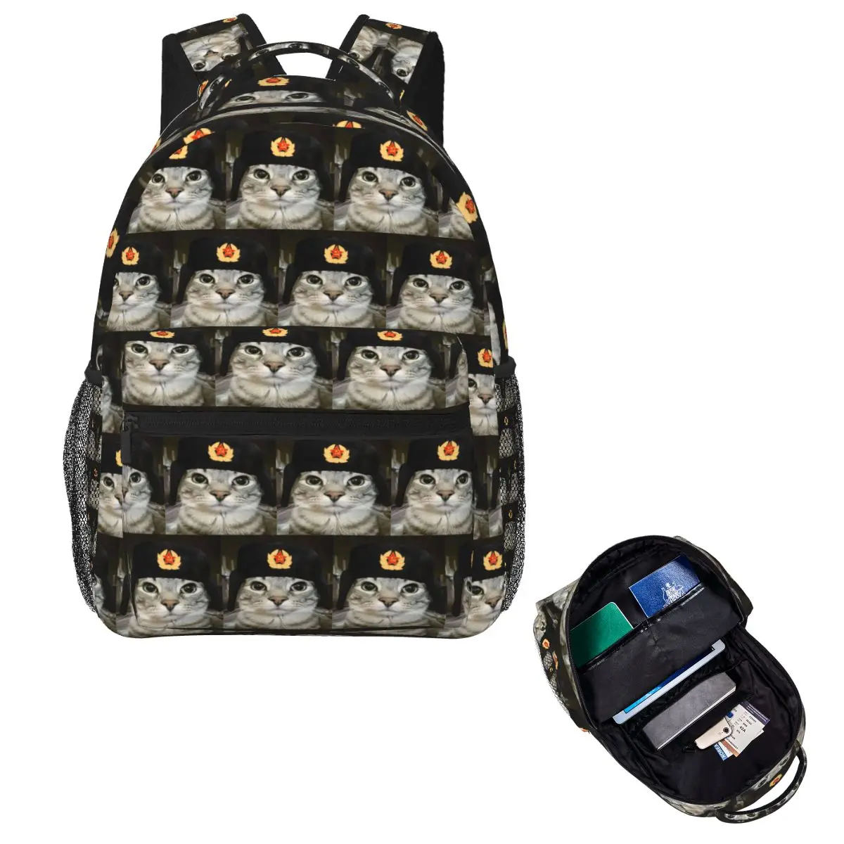 My Cat Is Communist Print Stalin Pattern Student Backpack School Bag Hiking Travel Daypack for Men Women Bookbag Shoulder Bags
