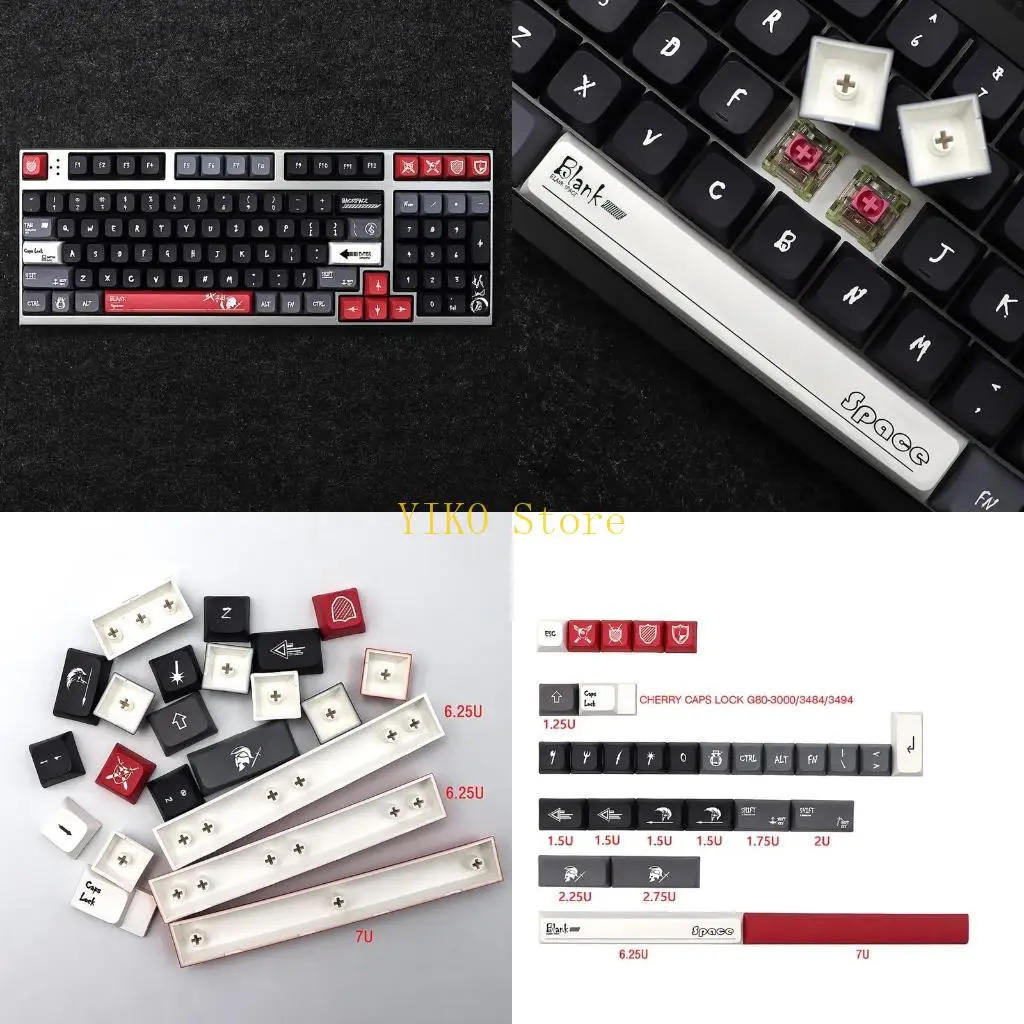 K32C 133 Keys PBT Keycaps XDA Profile DYE SUB Black for Mars Theme Keycap For Cherry MX Switch Mechanical Keyboa