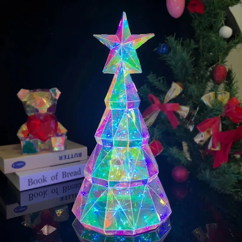 

38cm LED Christmas Tree Lamp Iridescent Colors, USB Powered Table Light for Bedroom, 2025 Xmas Home Decor Lighting