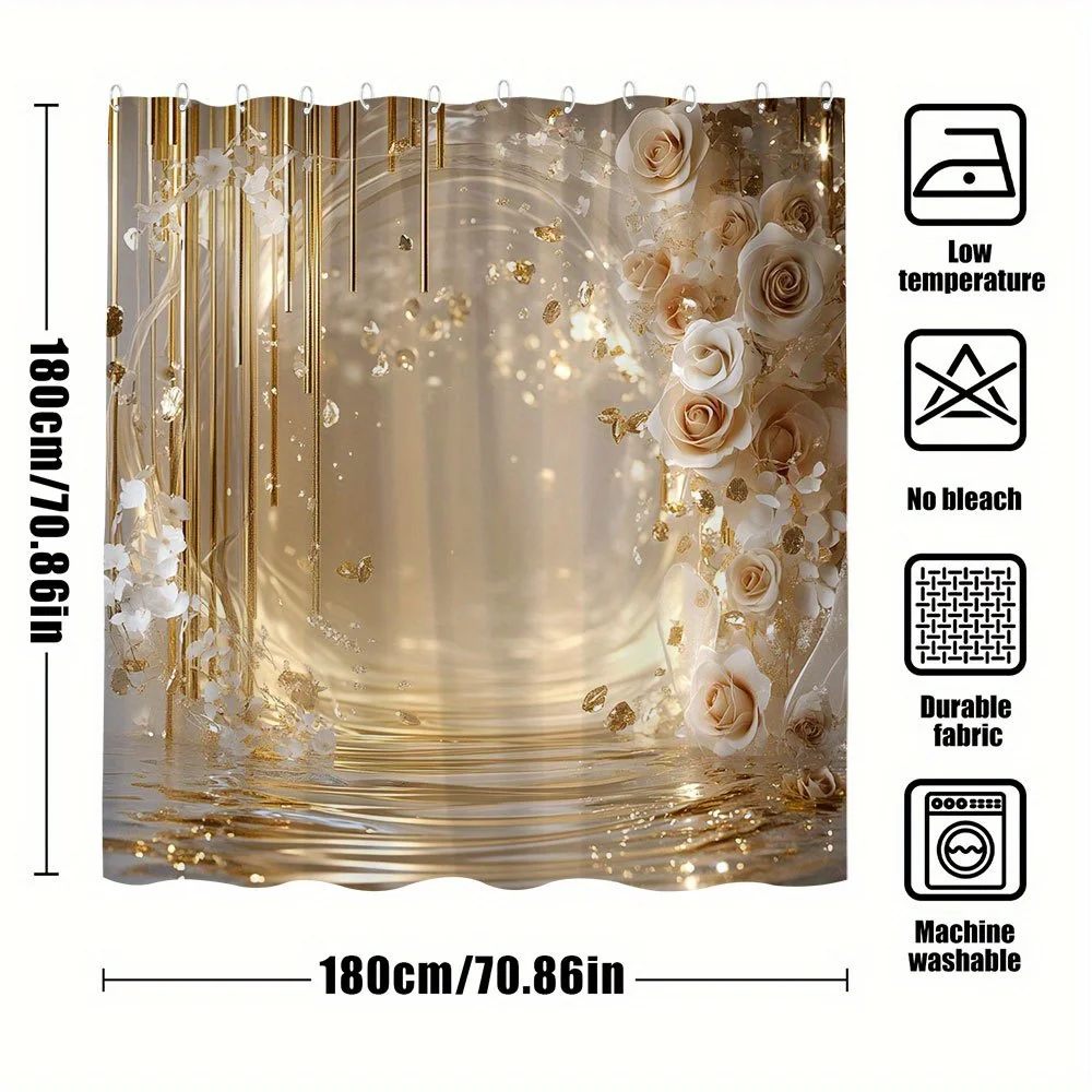Gold Rose Shower Curtain Elegant Floral Design Luxury Bathroom Decor 3D Print Waterproof Bath Curtain Home Fashion - view 5