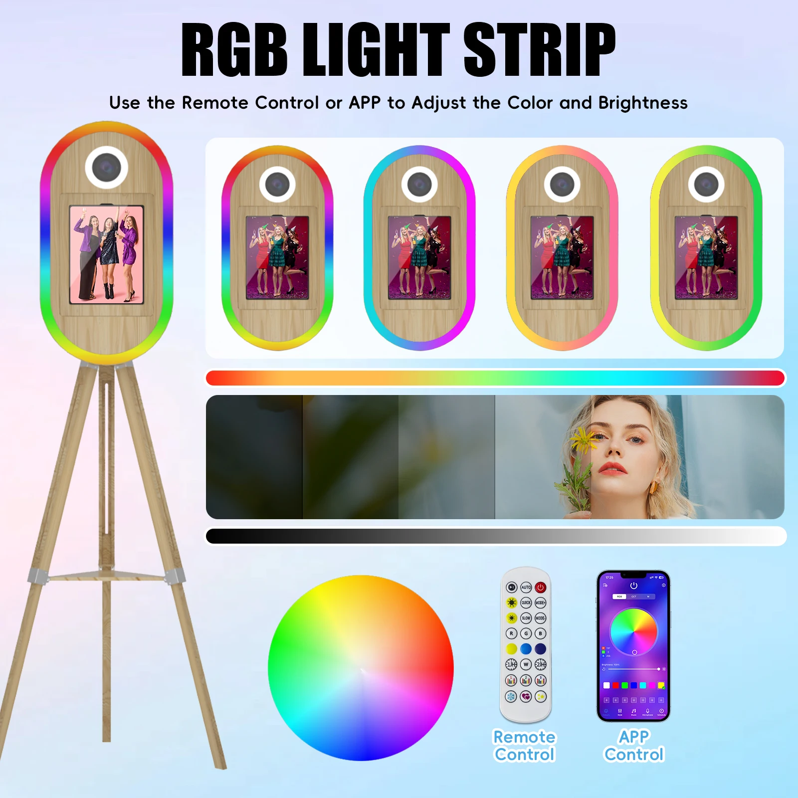 Tripod Wooden iPad Photo Booth Compatible with Any IPad Selfie Kiosk Height Adjustable Camera Photo Booth for Party Events