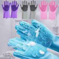 Dishwashing Cleaning Gloves Magic Silicone Rubber Dish Washing Gloves for Household Sponge Scrubber Kitchen Cleaning Tools
