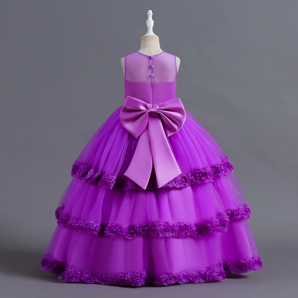 Purple Kids Flower Wedding Dress Birthday Party Ceremony Gown For Kids Girl Wear Lace Fairy Flower Girls Dresses