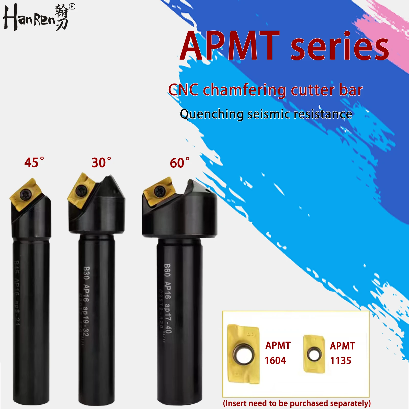 

CNC Chamfer Cutter 30° 45° 60° Carbide tool APMT1135 APMT1604PDER Replaceable Insert Type Machining Center Milling Cutter Bar