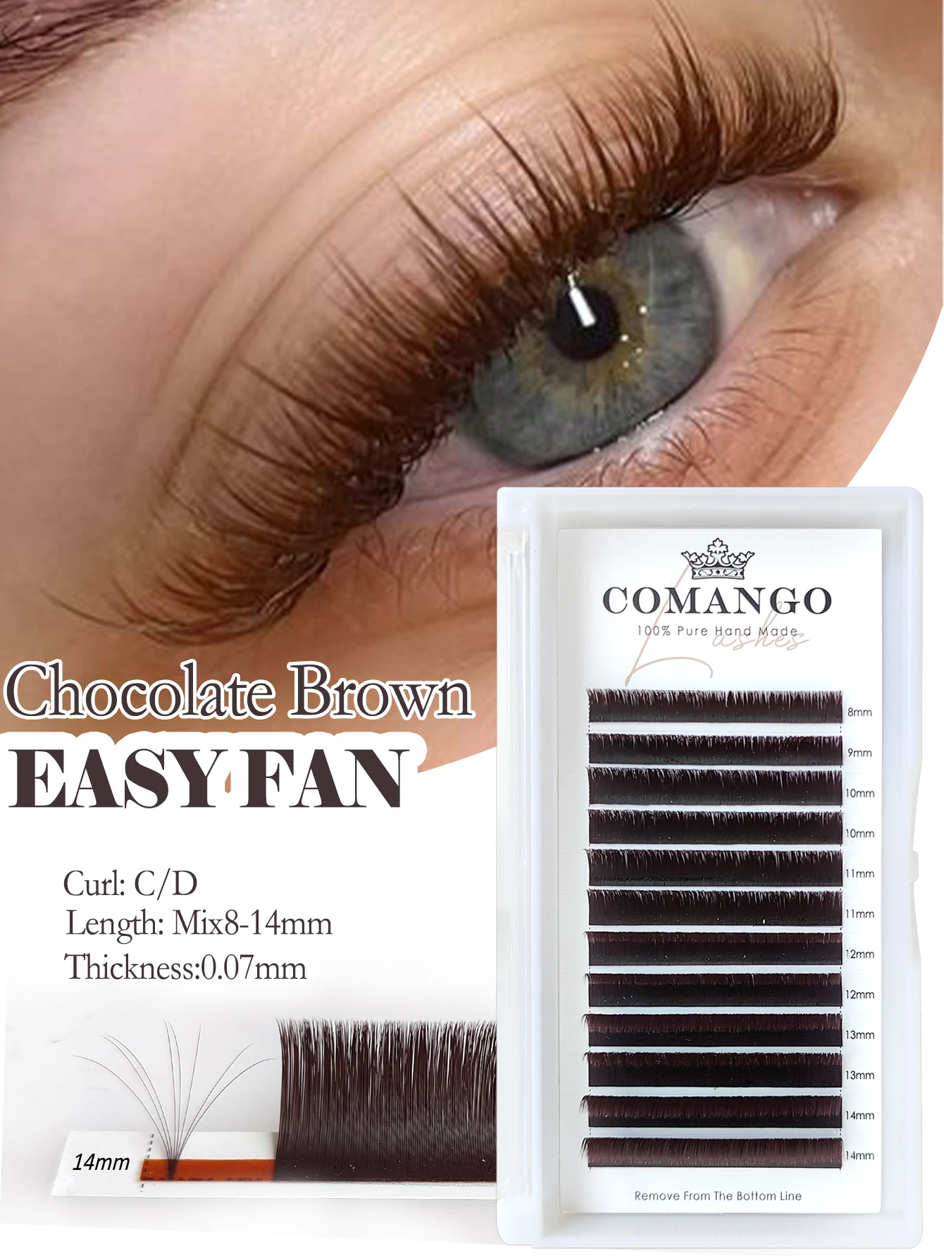 CoMango Dark Brown Easy Fanning Eyelash Extension Self Handing Fast Bloom Flowering Mega Volume Lashes  Cilios pestañas Natural