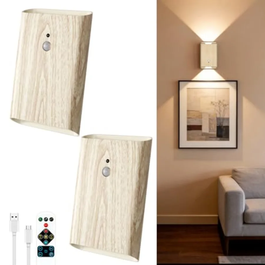 Battery Powered Wall Sconce Set of 2: 5000mAh Rechargeable Motion Sensor Wall Light with Remote, 3 Colors Wireless Sconce Magne
