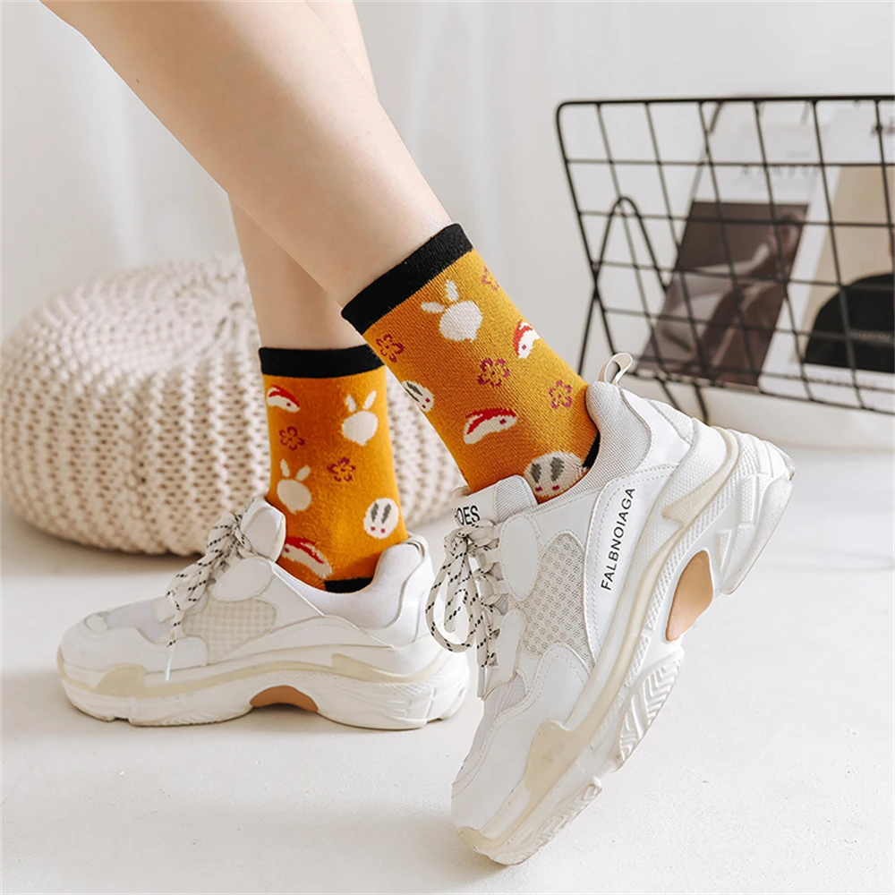 New Funny Cartoon Animal Cute Cat Dandelion Two-Toed Socks Women\'s Sweat-Absorbent Soft Cotton Split Toe Sokken Dropship