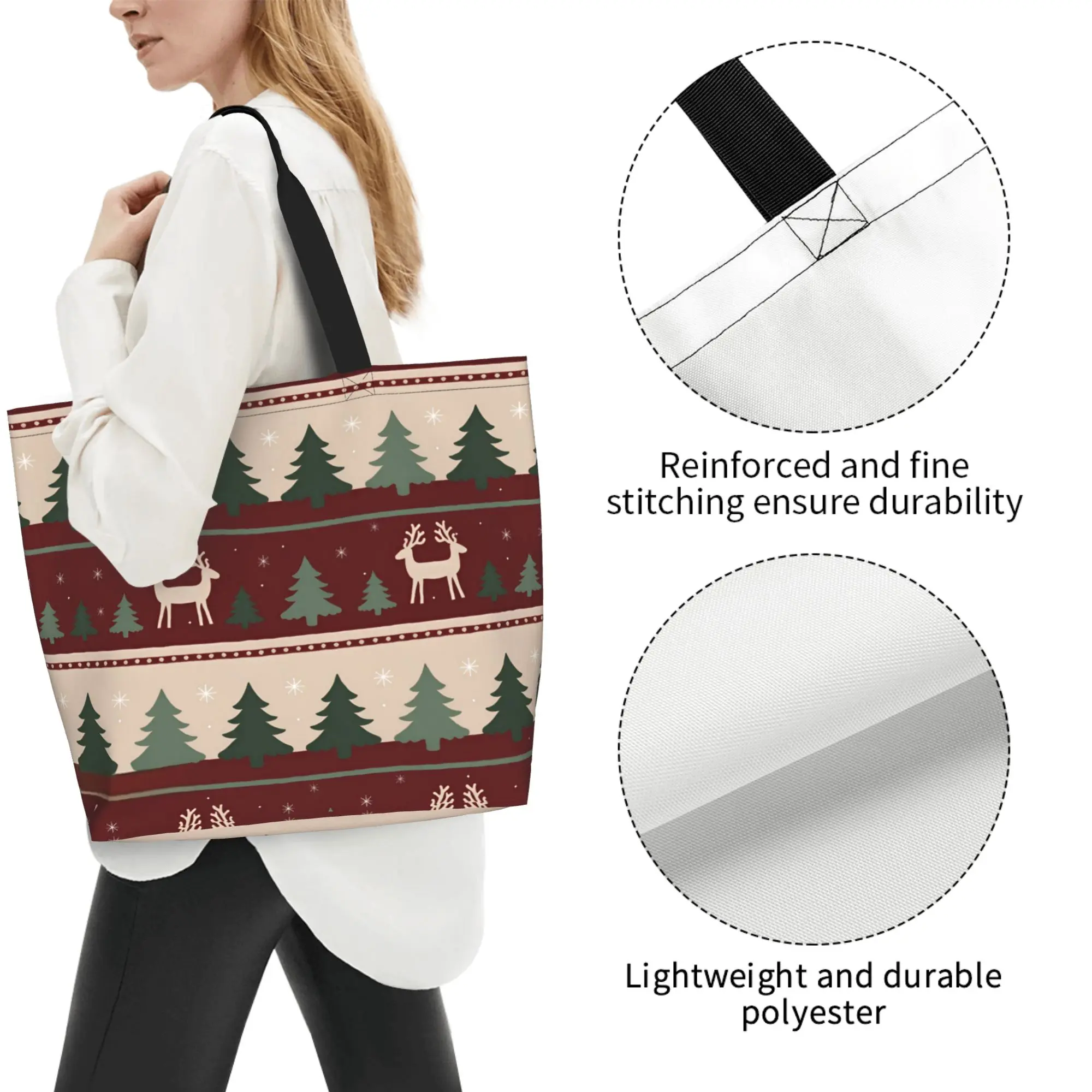 Christmas Reindeer Tote Bag for Women - Large Capacity Shopper with Holiday Print