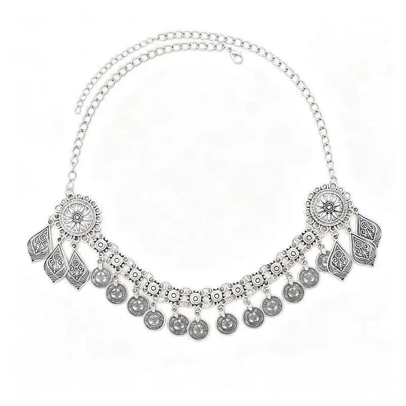 Festival Statement Head Chain Jewelry With Coin Fringe And Lobster Clasp, Necklace Styling For Party And Dance Looks