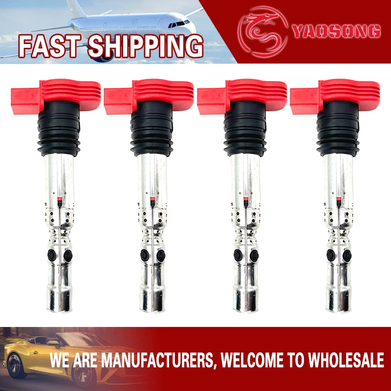 

4PCS Ignition Coil Fit 1.8T 3.0 V6 06C905115M 06B905115R For VW Jetta Golf GTI MK4 Passat B5 Beetle Polo A4 A6 A8 TT Allroad