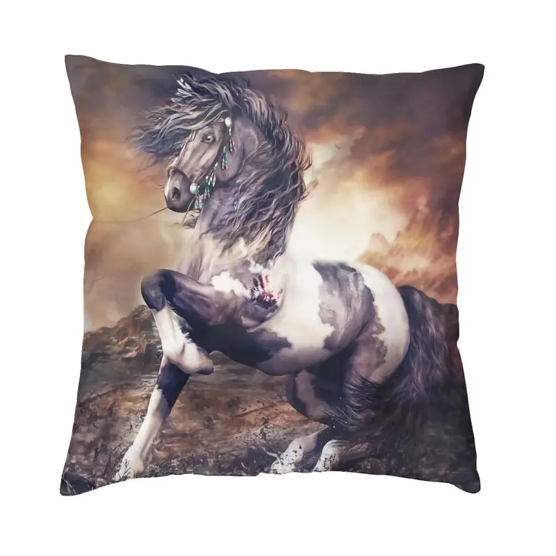 Nordic Style Apache War Horse Cushion Cover 45x45 Velvet Animal Pillow Case for Sofa Square Pillowcase Decoration