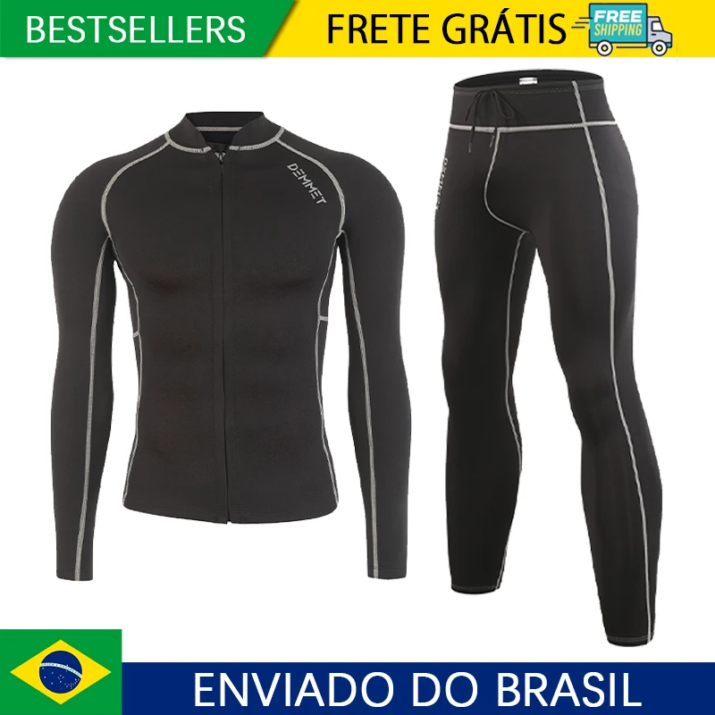 DEMMET Roupa de mergulho de manga comprida calças superiores 3mm neoprene zíper frontal jaqueta de neoprene homens mulheres natação mergulho