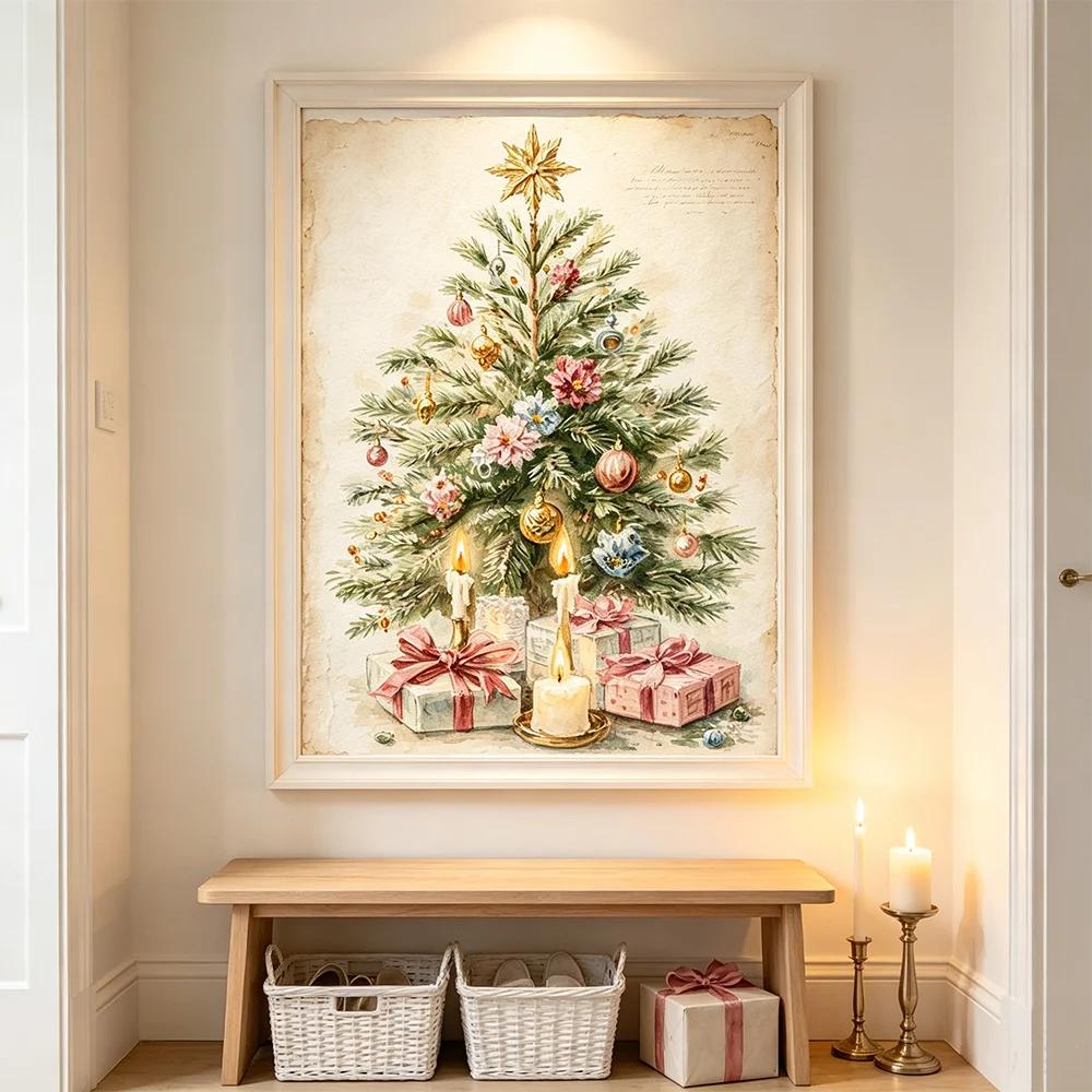 Frameless Canvas Art Painting Scenery Pictures, Christmas Tree Series Poster Print for Living Room Bedroom Home Wall Decor