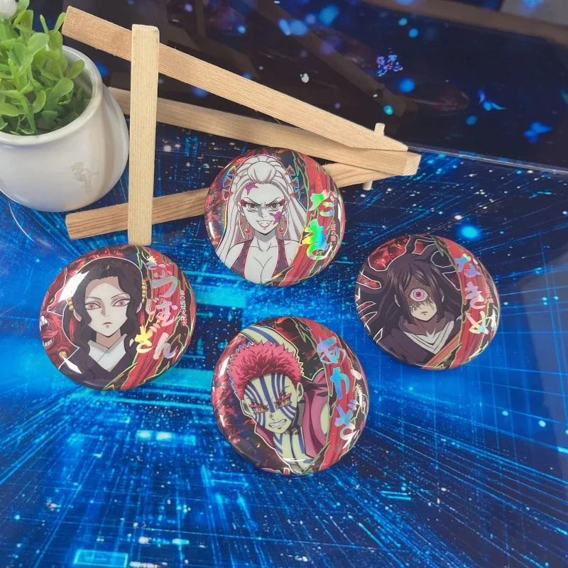 Nuevo juego de pines de insignia de Anime Demon Slayer, parte superior de la luna, dos Douma Kyojuro Rengoku Akaza Kokushibo, accesorios de mercancía coleccionables
