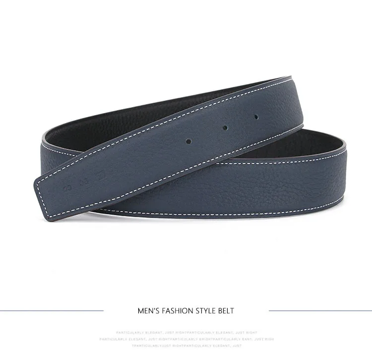 No Buckle Luxury Ultra-thin Pointed New Mens Litchi Grain Holes Belt Brand Male Genuine Two Sides Strap Jeans Belts 3.2/3.8cm