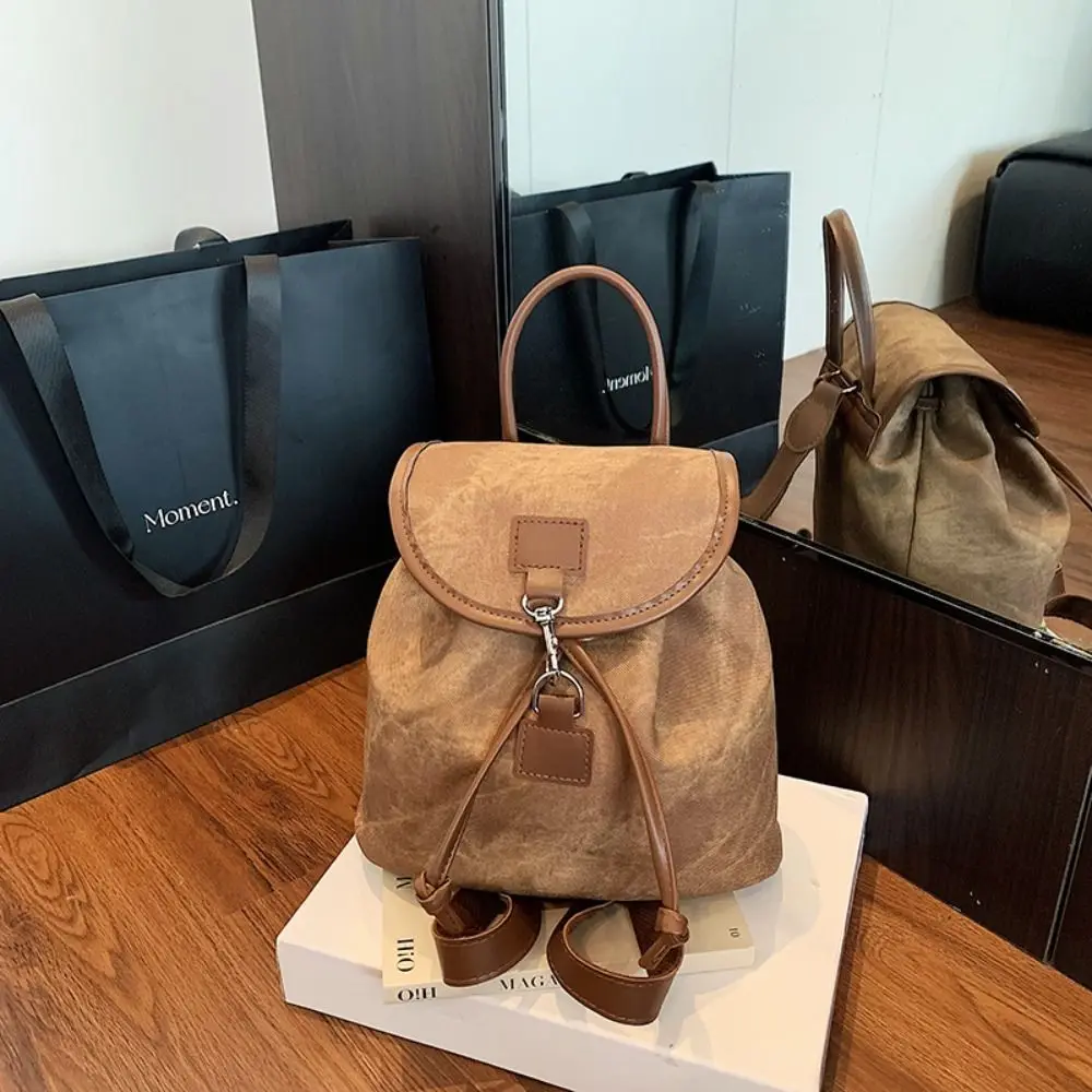 New PU Leather Women's Backpack Soft American Retro Bookbag Versatile Design PU Leather Backpack Daily Use