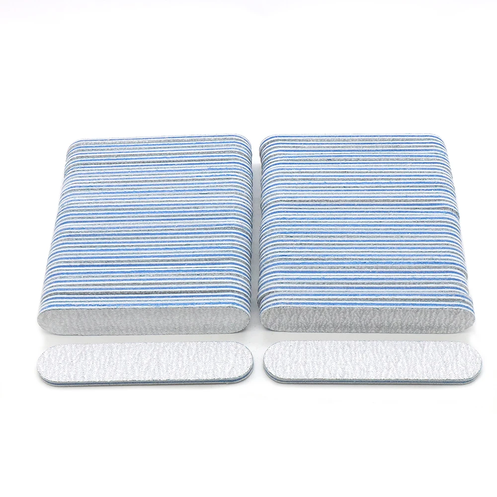 

300Pcs Nail Supplies Manicure Files Mini Straight Grey Sandpaper Nails File 100 180 Grit Double Sided Round Sanding Files Strip