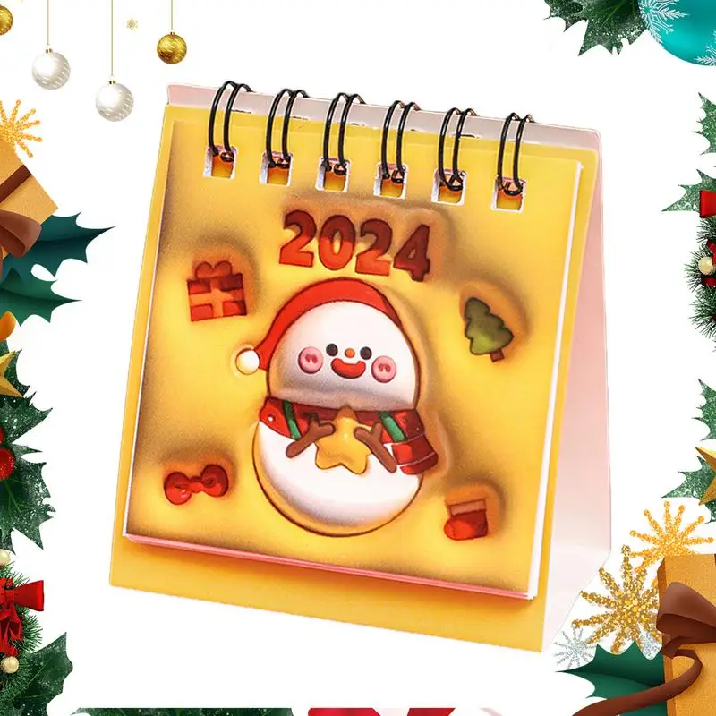 Desktop Calendar 2023-2024 Christmas Motivational Desk Decor Twin-Wire Binding Portable Small Desk Calendar Organizing