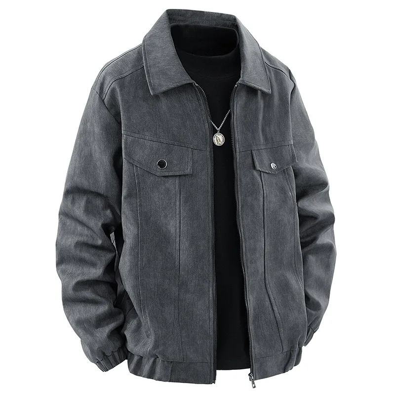 

Autumn and Winter American Men's Workwear Casual Jacket Loose Lapel Solid Color Cardigan Pocket Top