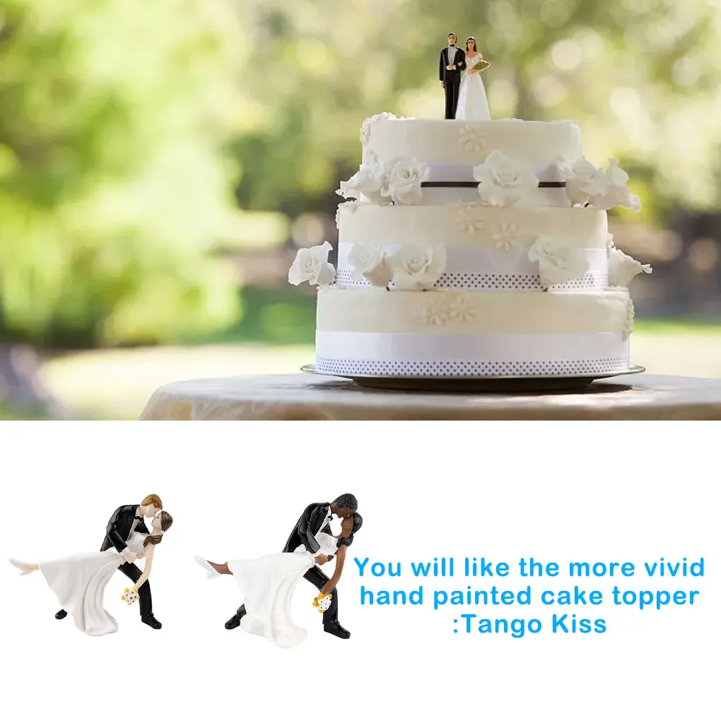 Romantic Bride Groom Couple Figurine Tango Dancing Kiss Dip Hug Wedding Cake Topper