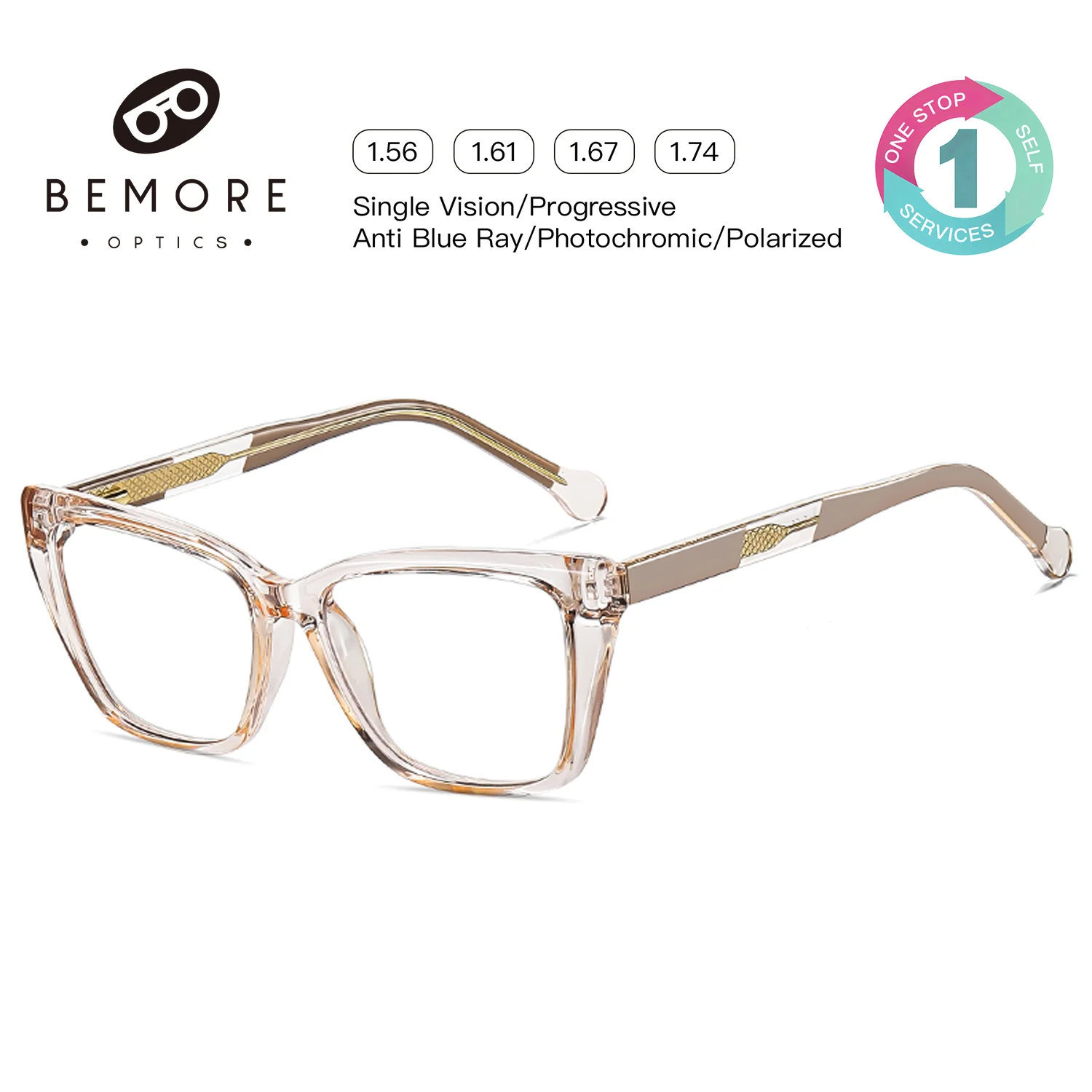BEMORE Cat Eye Anti-Blue Light Woman Reading Optical Lenses with Medical Receta be Customizable Prescription