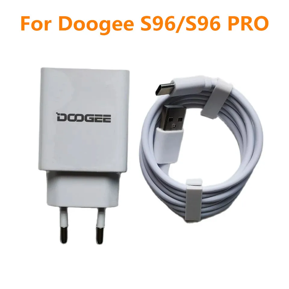 Original New DOOGEE S96 PRO Phone White AC Adaptor Quick Travel Charger EU Plug Adapter +Type-C USB Cable Line