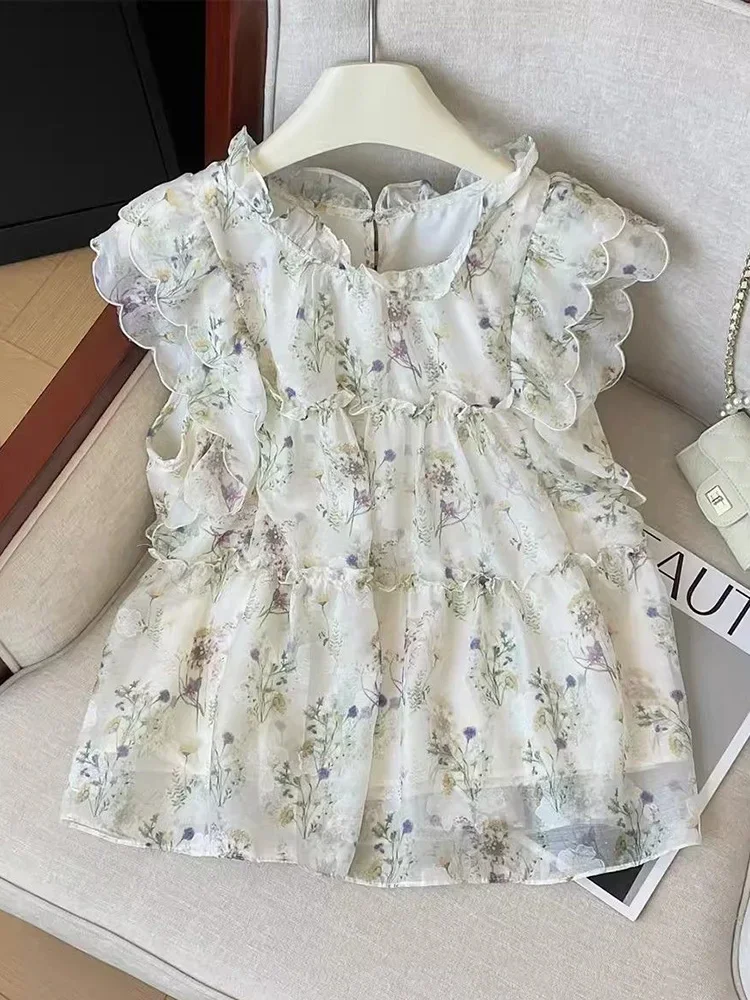 

Bufferfly Print Chiffon Blouse Women Loose Sweet Elegant Floral Shirt Fashion Flying Sleeve Female Summer High Quality Top