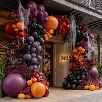 Halloween Balloon Arch Double Stuffed Black Purple Orange Balloons Burgundy Red Dark Mauve Plum Balloon Garland for Birthday Festival Baby Shower Indoor Outdoor Halloween Party Decorations 5