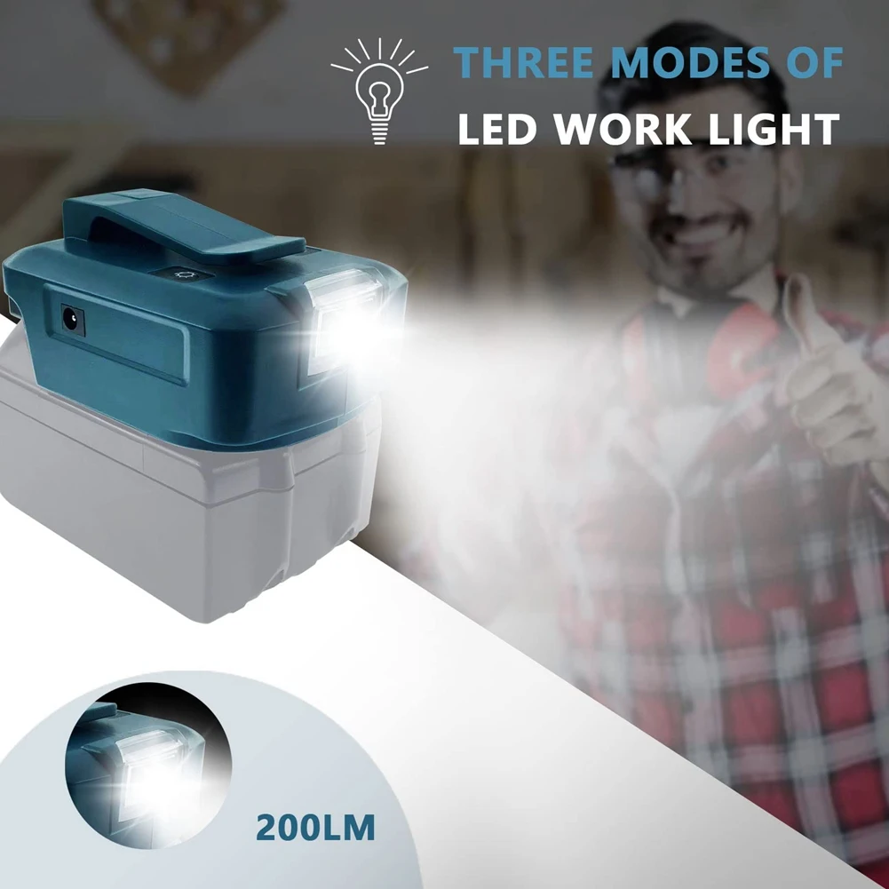 Batterie adapter für ma-kita 18v adp05 mit Gürtel clip & USB-Ladegerät & 12V DC-Anschluss & Typ C-Anschluss & 3w LED-Taschenlampe