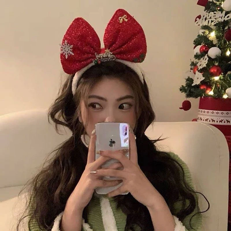 Christmas Headband for Kids with Bow and Pom Pom - Furry Christmas Hair Accessory for Photo Sessions with Premium Aesthetic