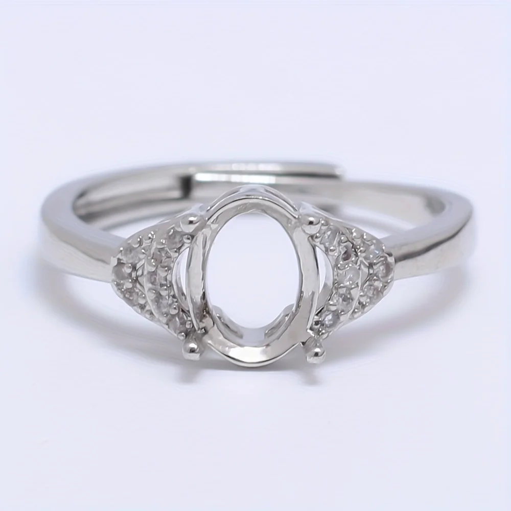 2Pcs Adjustable Semi Mount Ring Base Blank for 6*8mm Oval Cabochon 4 Prongs Ring Setting DIY Women Jewelry Making Brass Whit CZ
