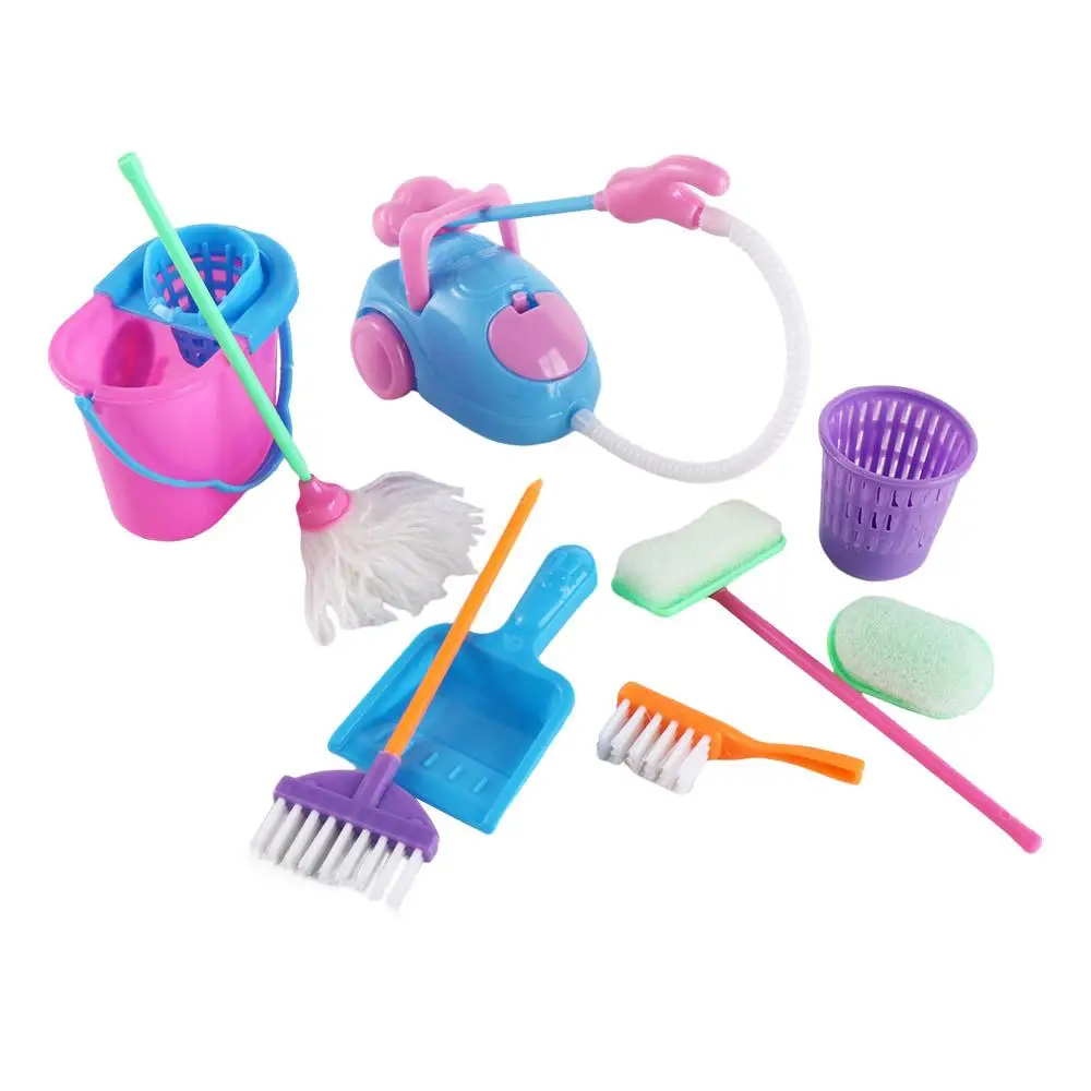 Juego de 9 Piezas de Muebles de Casa de Muñecas 1:6/1:12, Escoba, Herramientas de Limpieza para el Hogar, Baño, Educativo