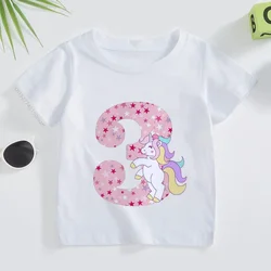 1-12Y Unicorn Number Birthday Shirt Birthday Princess T-Shirt Girls Party T Shirt Unicorn Theme Clothes regali per bambini Fashion Tops