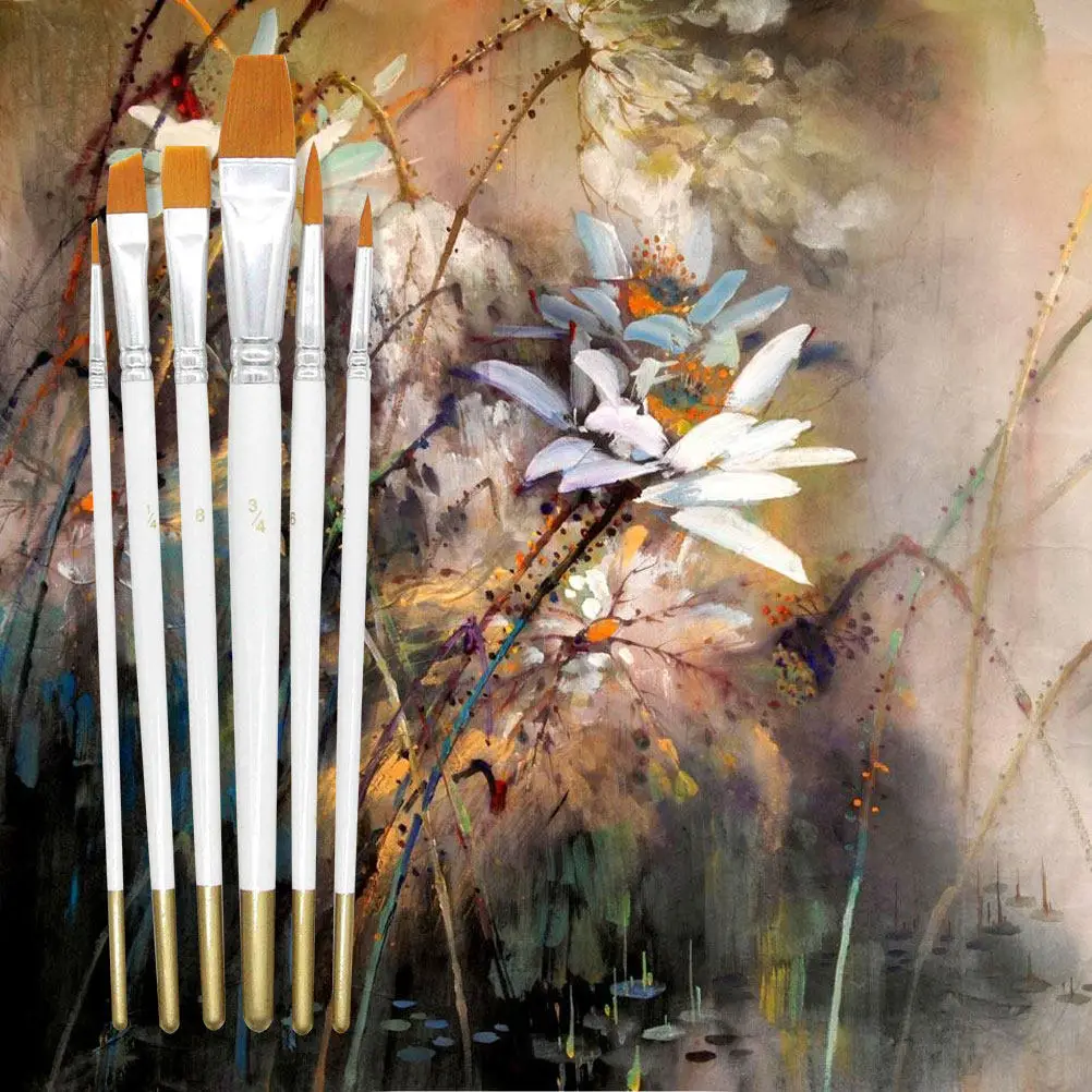 6Pcs Professional Art Brush Set Synthetic Bristles for Acrylic Oil Watercolor Gouache Pottery Craft Painting Perfect Starter Kit
