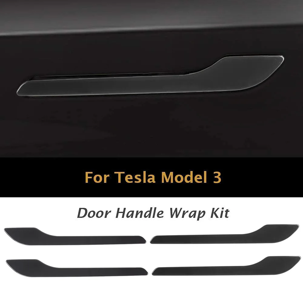 4 X For Tesla Model 3 Y Accessories Carbon Fiber door Handle Cover Sticker Decal