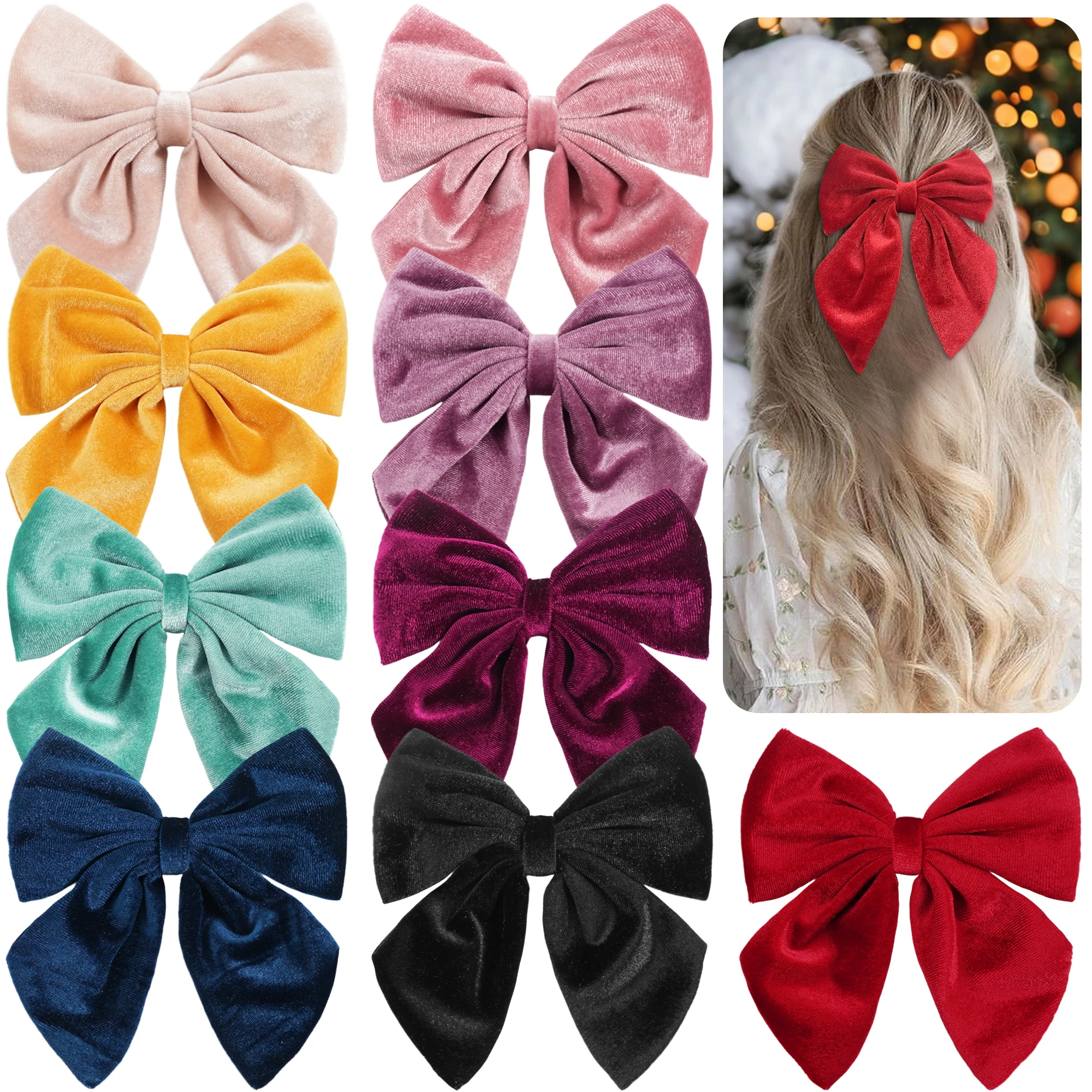 3Pcs 6Inch Handmade Big Large Velvet Bows Hair Clips French Hair Barrettes Vintage Accessories for Teens Girls Children Hairpins