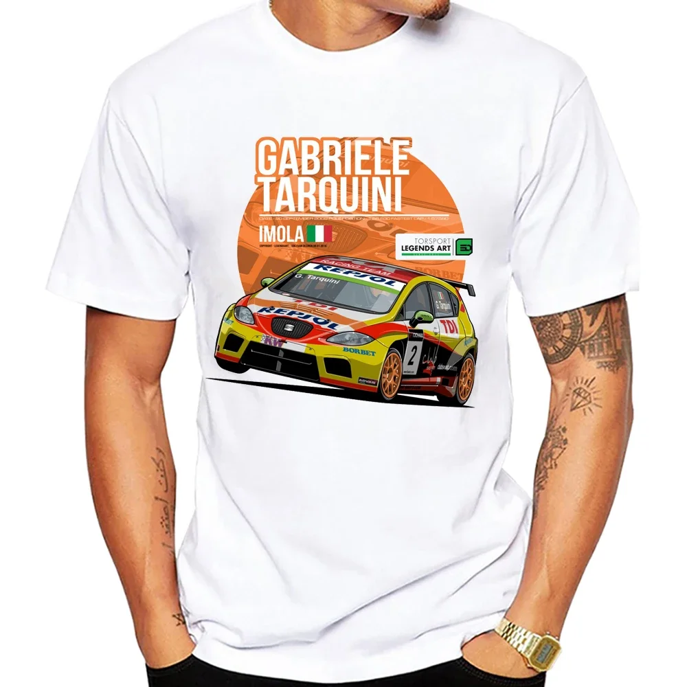 Gabriele Tarquini - 2009 Imola GP Racing T-Shirt New Summer Men Short Sleeve Hip Hop Boy Casual White Tops Car Race Sport Tees