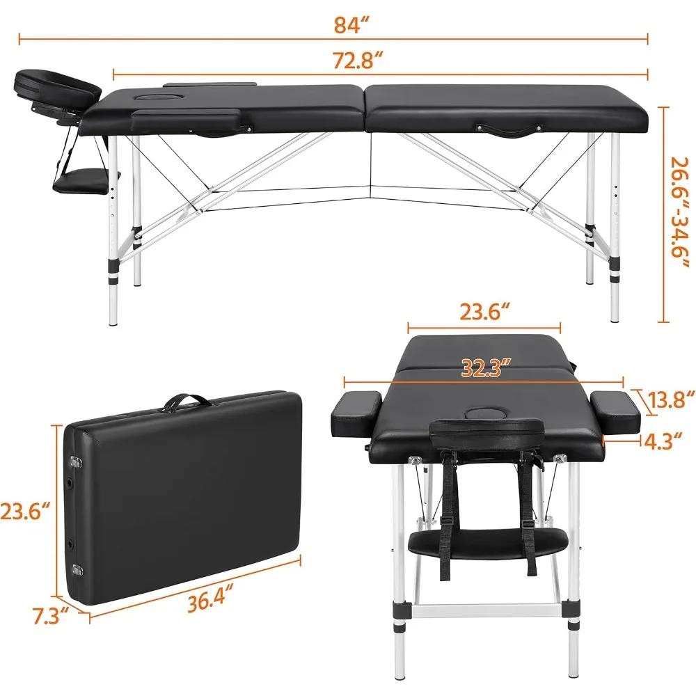 Yaheetech โต๊ะนวดแบบพกพา, เตียงนวด84นิ้วเตียงอลูมิเนียมปรับความสูงได้สำหรับร้านทำรอยสักไม่มีกระเป๋าทอ