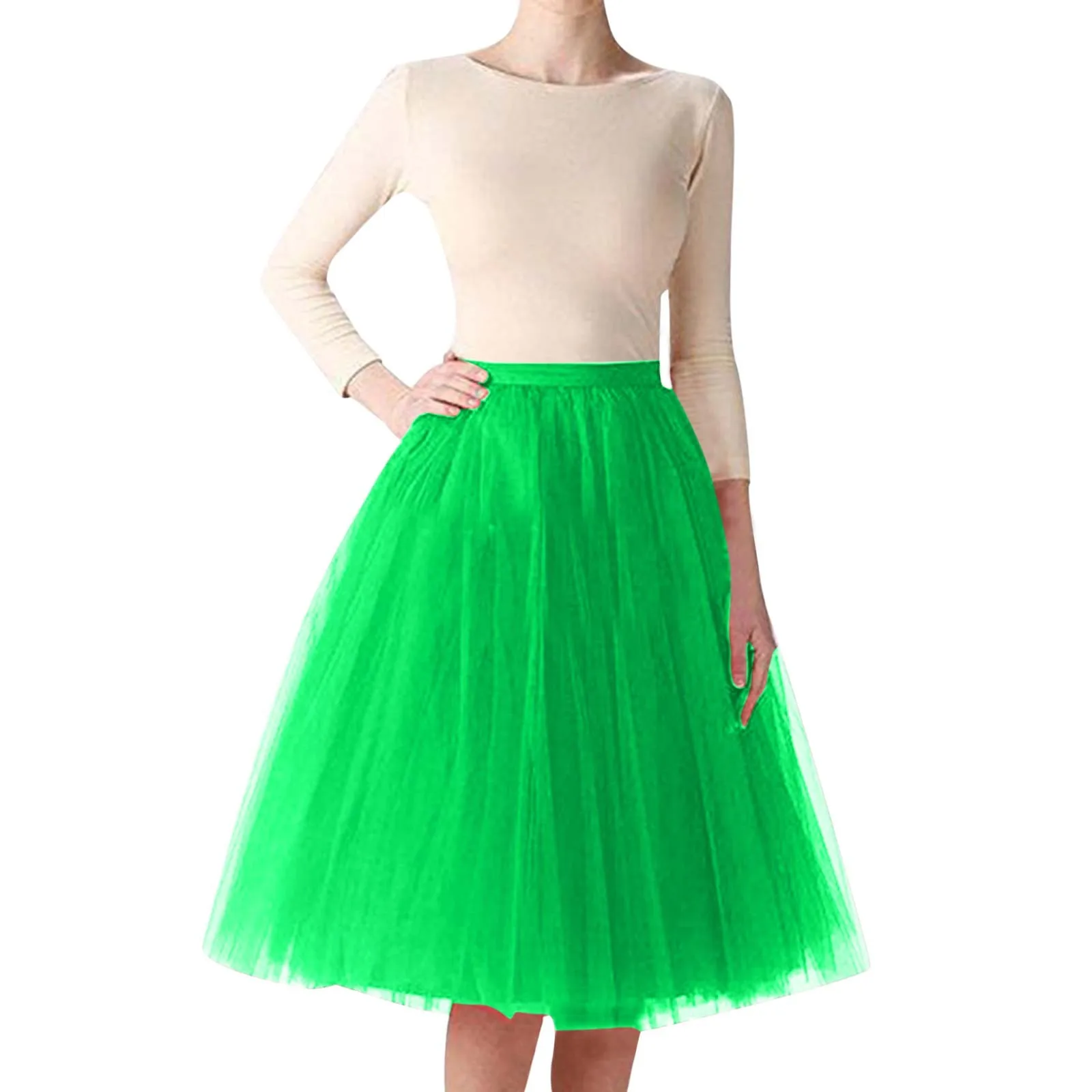 Falda elegante de tul para mujer, falda plisada hasta la rodilla de malla de moda coreana, falda de baile con tutú para adultos, Faldas de fiesta verdes